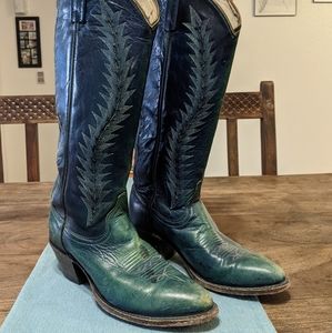 Blue custom made cowboy boots